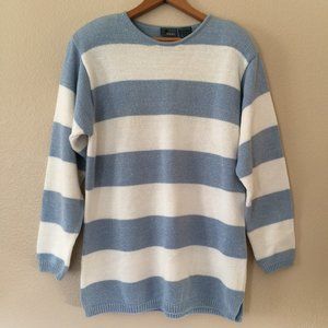 Vintage Sweater LizWear Petite S Blue Ivory Metallic Stripe PS Tunic 90s